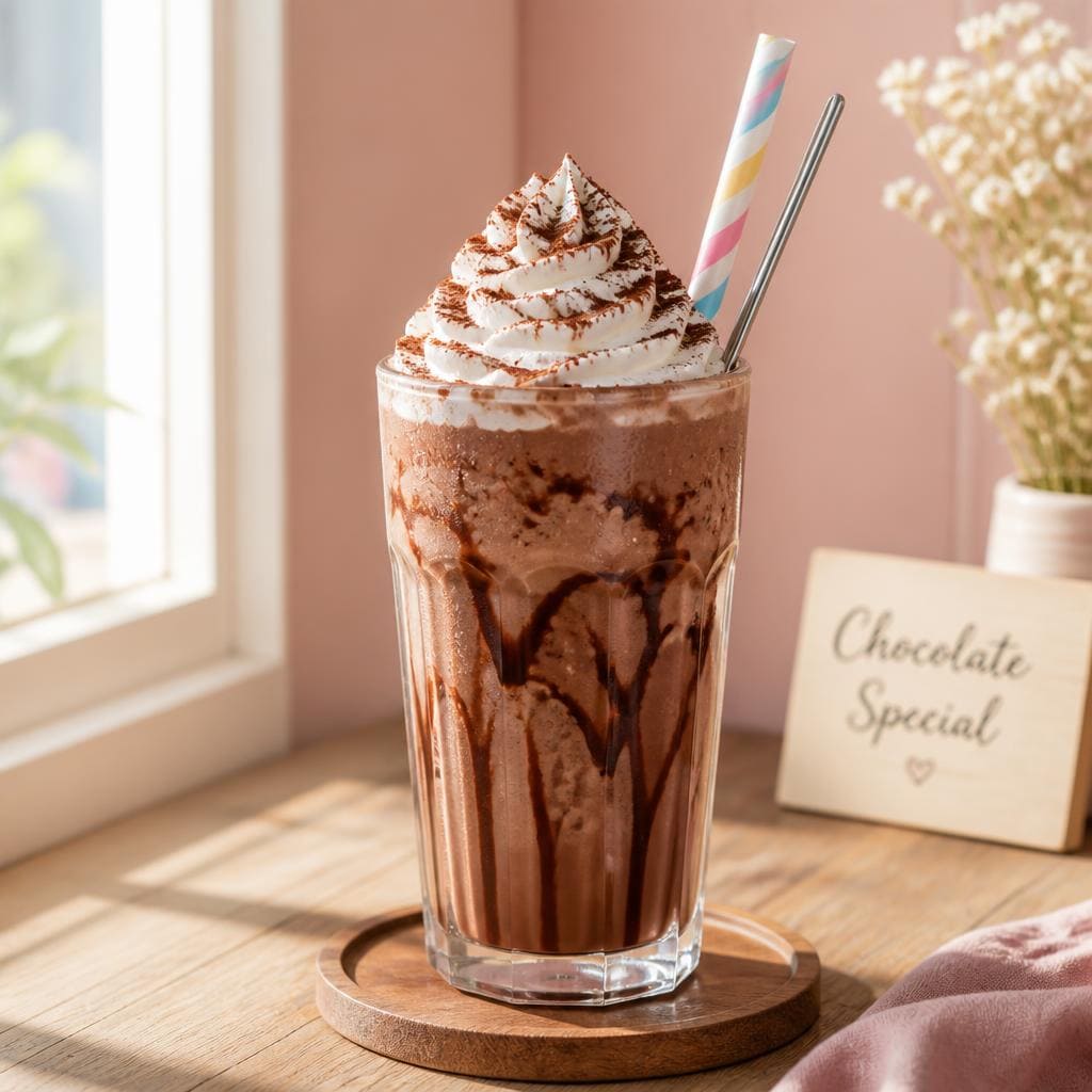 Milkshake Chocolate Special dengan rasa cokelat creamy dan topping es krim